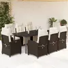 Image de vidaXL Ensemble à manger de jardin et coussins 9 pcs marron poly rotin