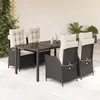 Image de vidaXL Ensemble à manger de jardin coussins 5pcs Noir Résine tressée
