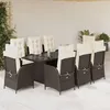 Image de vidaXL Vidaxl Ensemble À Manger De Jardin Et Coussins 9 Pcs Marron Poly Rotin