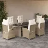 Image de vidaXL Ensemble à manger de jardin et coussins 7 pcs beige poly rotin