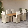 Image de vidaXL Ensemble à manger de jardin et coussins 7 pcs beige poly rotin