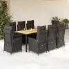 Image de vidaXL Ensemble Ã  manger de jardin 9pcs coussins noir rÃ©sine tressÃ©e