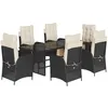 Image de vidaXL Vidaxl Ensemble À Manger De Jardin Coussins 7pcs Noir Résine Tressée