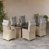 Image de vidaXL Ensemble à manger de jardin coussins 7 pcs mélange beige rotin