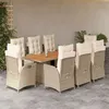 Image de vidaXL Ensemble à manger de jardin et coussins 9 pcs beige Poly rotin