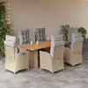 Image de vidaXL Vidaxl Ensemble À Manger De Jardin Coussins 7 Pcs Mélange Beige Rotin