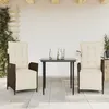 Image de Vidaxl Ensemble Ã Manger De Jardin 3 Pcs Et Coussins Marron Poly Rotin