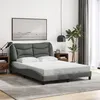 Image de vidaXL Cadre de lit avec tête de lit Gris foncé 120x200 cm Tissu