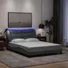Image de vidaXL Cadre de lit avec lumières LED gris clair 140x200 cm tissu