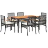 Image de Vidaxl Ensemble Ã Manger De Jardin Coussins 7pcs Noir RÃ©sine TressÃ©e
