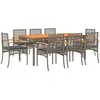 Image de vidaXL Vidaxl Ensemble À Manger De Jardin 9 Pcs Coussins Gris Résine Tressée