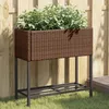 Image de Vidaxl JardiniÃ¨res Avec ÃtagÃ¨re 2 Pcs Brun 70x28x70 Cm RÃ©sine TressÃ©e