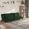 Image de vidaXL Canapé-lit à 2 places avec deux oreillers Vert foncé Velours