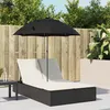 Image de vidaXL Vidaxl Chaise Longue Double Et Coussins Et Parasol Noir Résine Tressée