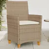 Image de Vidaxl Chaises De Jardin Coussins Lot De 2 Beige RÃ©sine TressÃ©e Bois