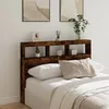 Image de vidaXL Armoire tÃªte de lit avec LED chÃªne fumÃ© 140x17x102 cm