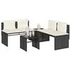 Image de vidaXL Salon de jardin 4 pcs avec coussins noir résine tressée