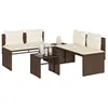 Image de vidaXL Salon de jardin 4 pcs avec coussins marron résine tressée