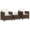Image de Vidaxl Ensemble De Bistro 3 Pcs Avec Coussins Marron RÃ©sine TressÃ©e