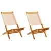 Image de vidaXL Vidaxl Chaises De Jardin Lot De 2 Beige Bois D'acacia Massif Et Tissu