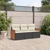 Image de vidaXL Salon de jardin 3 pcs avec coussins noir résine tressée
