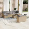 Image de vidaXL Vidaxl Salon De Jardin Avec Coussins 10 Pcs Beige Résine Tressée