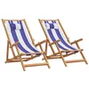 Image de vidaXL Chaises de plage pliantes lot de 2 bleu blanc tissu bois massif