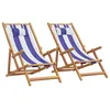 Image de Vidaxl Chaises De Plage Pliantes Lot De 2 Bleu Blanc Tissu Bois Massif