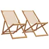 Image de vidaXL Chaises de plage pliantes lot de 2 beige tissu et bois massif3214498