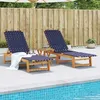 Image de vidaXL Vidaxl Chaises Longues Lot De 2 Et Table Bleu Foncé Bois Massif Acacia