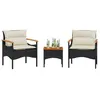 Image de vidaXL Salon de jardin 3 pcs avec coussins noir résine tressée368404