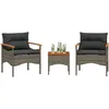 Image de vidaXL Vidaxl Salon De Jardin Avec Coussins 3 Pcs Gris Résine Tressée
