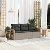 Image de vidaXL Salon de jardin avec coussins 3 pcs gris clair résine tressée