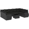 Image de Vidaxl Salon De Jardin 10 Pcs Avec Coussins Noir RÃ©sine TressÃ©e