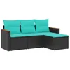 Image de Vidaxl Salon De Jardin 4 Pcs Avec Coussins Noir RÃ©sine TressÃ©e