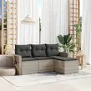 Image de vidaXL Salon de jardin 4 pcs avec coussins gris clair résine tressée