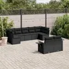 Image de vidaXL Salon de jardin 9 pcs avec coussins noir résine tressée