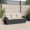 Image de vidaXL Salon de jardin 3 pcs avec coussins noir résine tressée