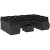 Image de Vidaxl Salon De Jardin 10 Pcs Avec Coussins Noir RÃ©sine TressÃ©e