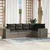 Image de vidaXL Salon de jardin 5 pcs avec coussins gris résine tressée