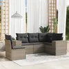 Image de vidaXL Salon de jardin 5 pcs avec coussins gris résine tressée