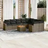 Image de vidaXL Salon de jardin avec coussins 10 pcs gris résine tressée