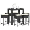 Image de Vidaxl Ensemble De Bar De Jardin 7 Pcs Avec Coussins Noir Poly Rotin