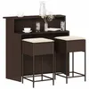 Image de vidaXL Ensemble de bar de jardin 3 pcs et coussins brun résine tressée
