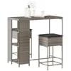 Image de vidaXL Ensemble de bar de jardin 3 pcs et coussins gris résine tressée