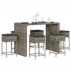 Image de vidaXL Ensemble de bar de jardin 7 pcs avec coussins gris poly rotin