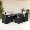 Image de vidaXL Ensemble à manger de jardin coussins 7pcs Noir Résine tressée