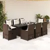 Image de vidaXL Ensemble à manger de jardin et coussins 9 pcs marron poly rotin