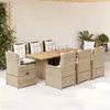 Image de vidaXL Ensemble à manger de jardin et coussins 9 pcs beige Poly rotin