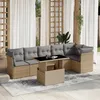 Image de vidaXL Vidaxl Salon De Jardin Avec Coussins 7 Pcs Beige Résine Tressée